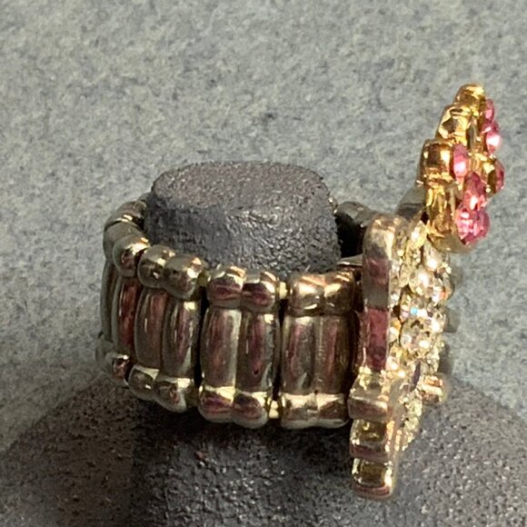 Hello Kitty Stretch Ring Size 6 Up Silver Gold Crown Pink Rhinestone Adjustable - Picture 3 of 6